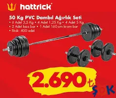 HATTRİCK PVC DAMBIL AĞIRLIK SETİ 50 KG fiyat ve kampanya bilgisi
